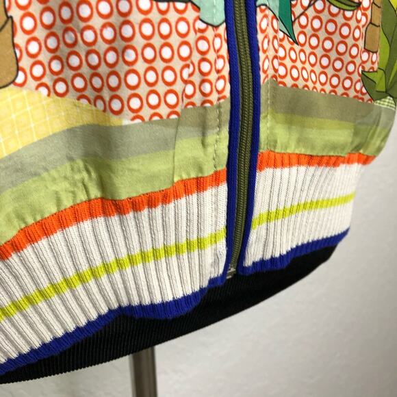 Tricot Chic blue green tropical print front cream back front zip cardigan US 12 - Picture 6 of 16